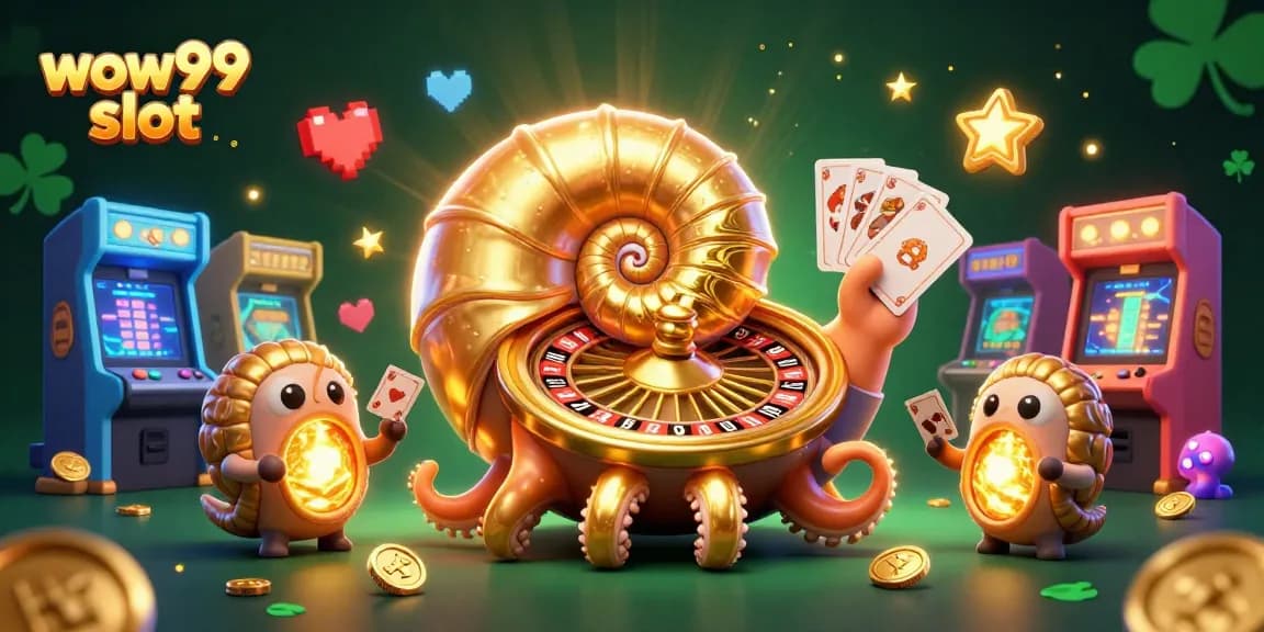 Menangkan dengan wow99 slot, ilustrasi 3D menarik dari permainan kasino yang penuh warna.
