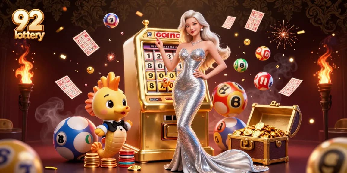 Engage with the exhilarating world of 92 lottery as a glamorous woman and seahorse celebrate wins.