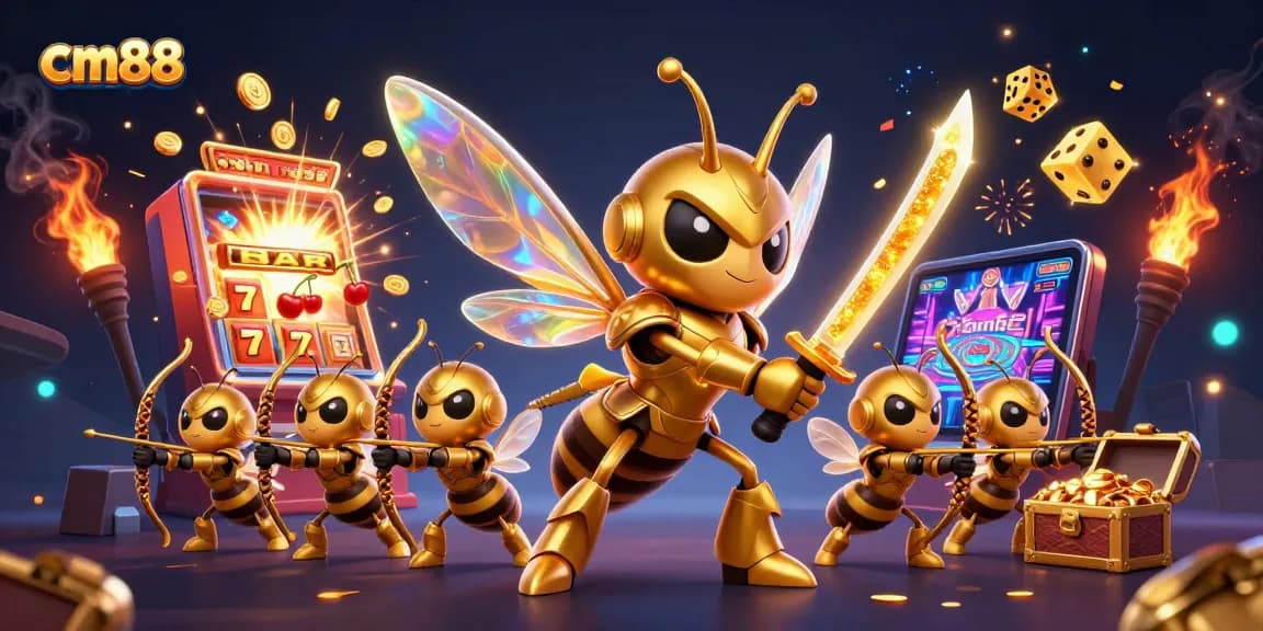 Join the excitement at cm88 with a dynamic clash featuring golden hornet and casino symbols!