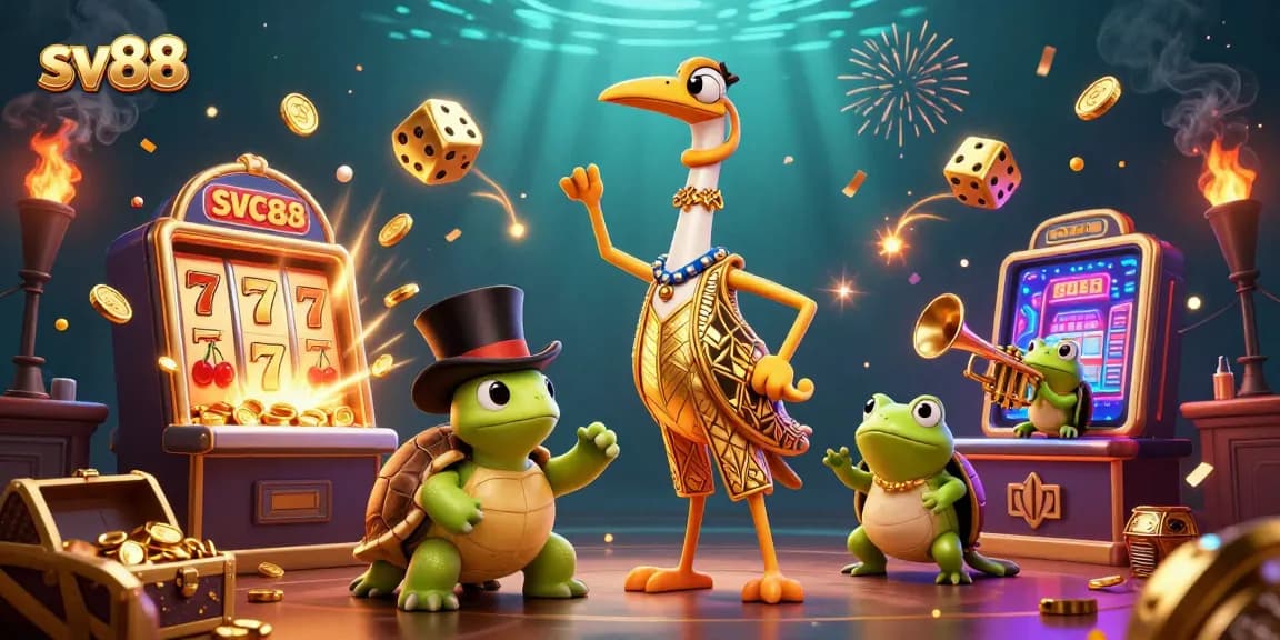 Engage with sv88's exhilarating gaming experience featuring lively characters and vibrant casino elements.