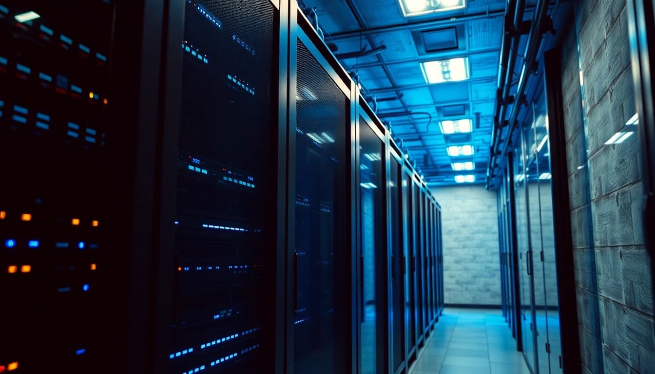 Illustration of adult web hosting services in a modern server room environment.