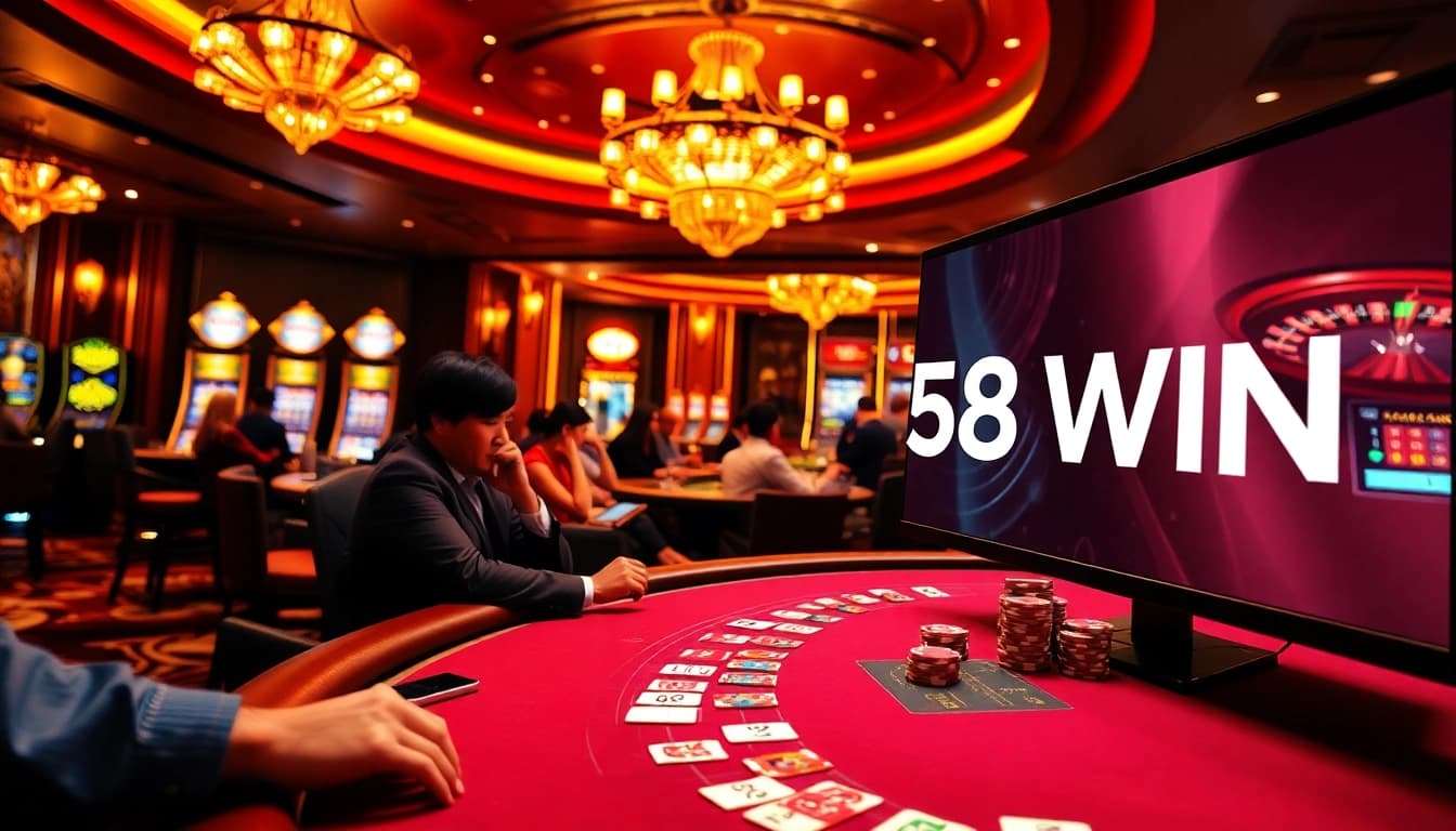 Experience thrilling moments at 58 WIN casino with vibrant games and a luxurious setting.