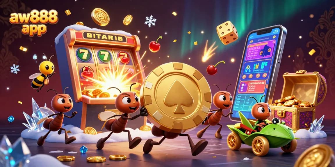 Experience the excitement with the aw888 app as cartoon ants embark on a thrilling casino heist.