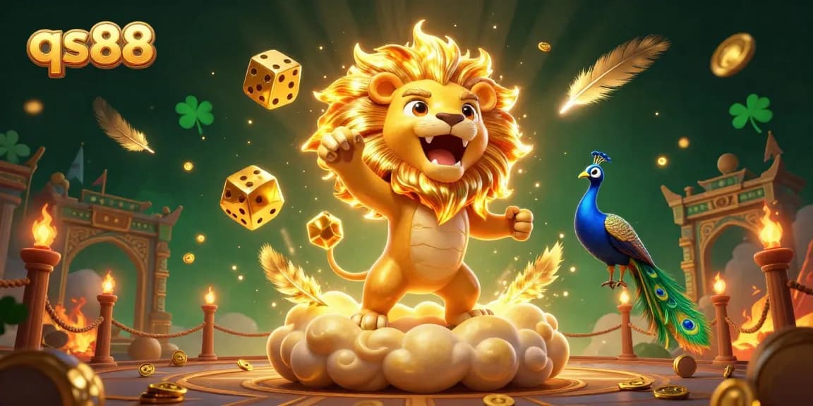 Engage in the exhilarating world of qs88 casino gaming amidst a vibrant 3D scene filled with golden elements.