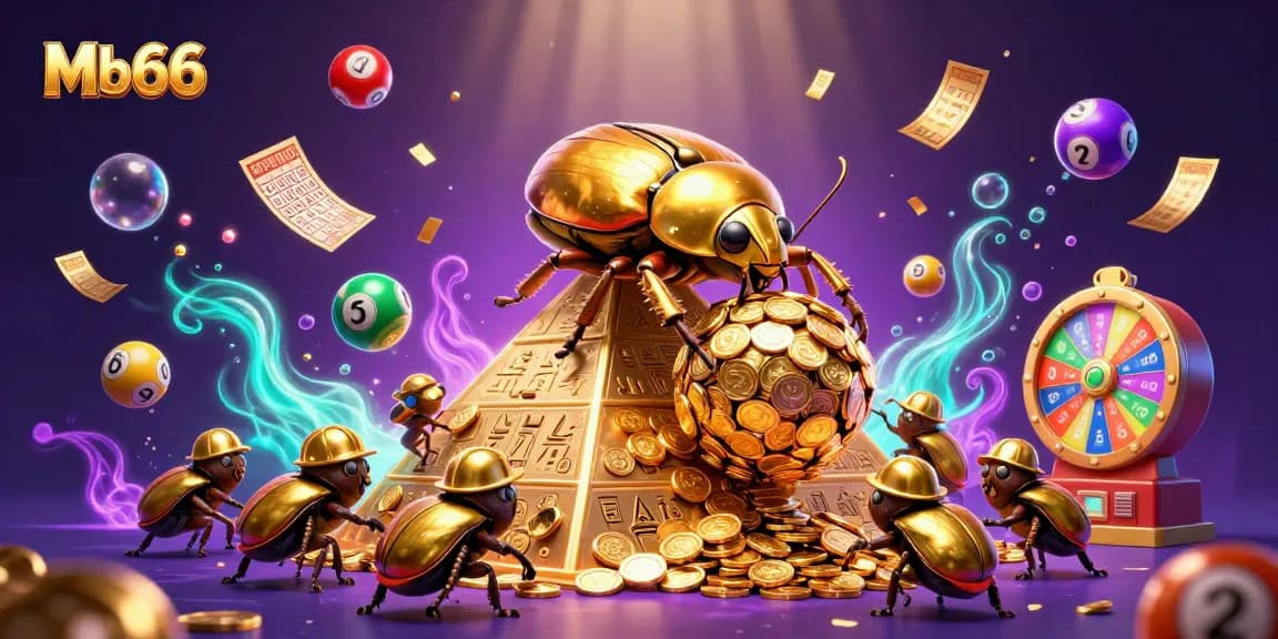 Engage with Mb66 in a vibrant, dynamic casino-themed illustration showcasing exciting gambling elements.
