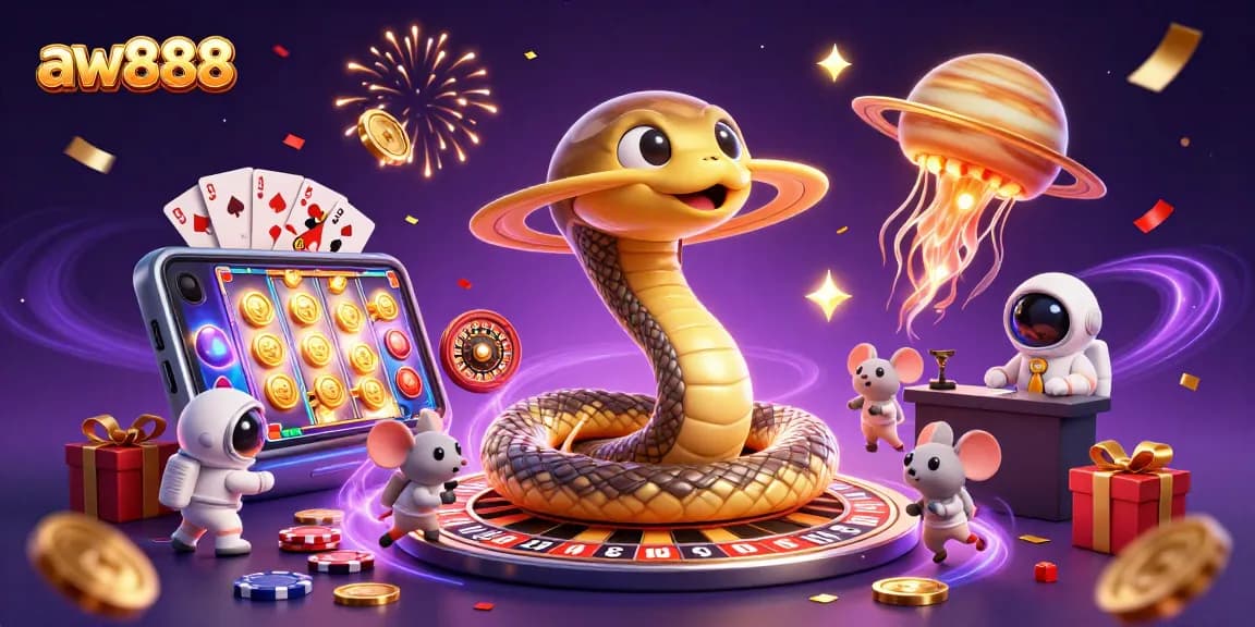 Experience the excitement of aw888's animated casino scene where adorable astronaut mice place bets on a roulette wheel.