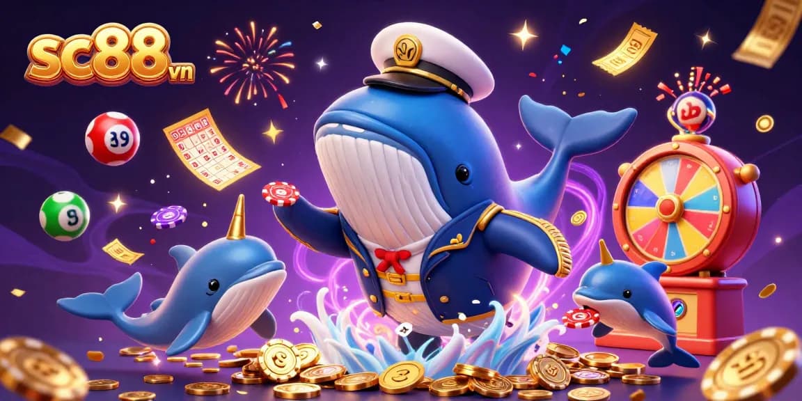 Experience the fun of sc88 vn with this vibrant 3D illustration showcasing playful characters amidst casino elements!