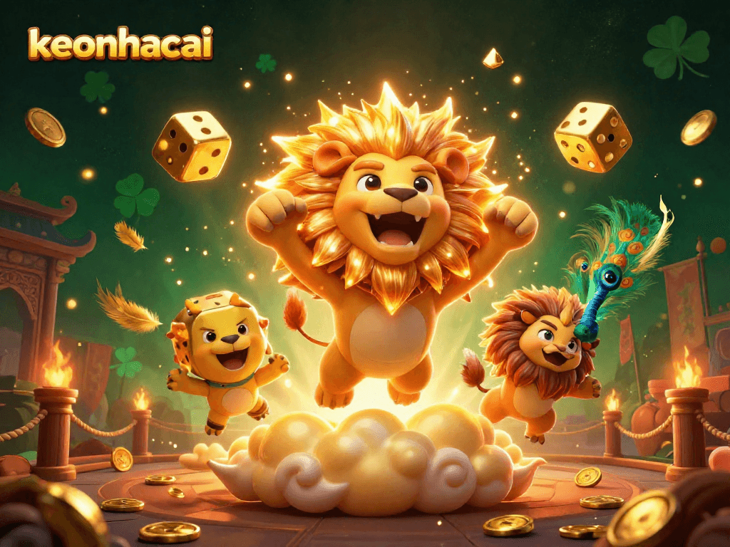 Experience winning with keonhacai in this vibrant 3D casino scene featuring dynamic characters and rich elements.