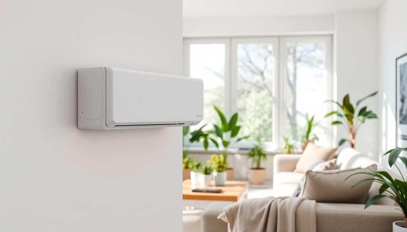 Efficient mini split ac unit in a bright and modern living room setting.