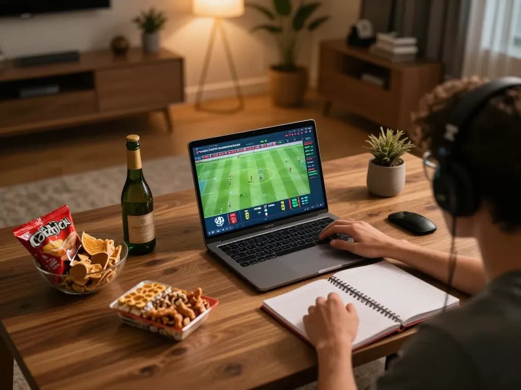Socolive online betting excitement with a player analyzing strategies during a live soccer match.