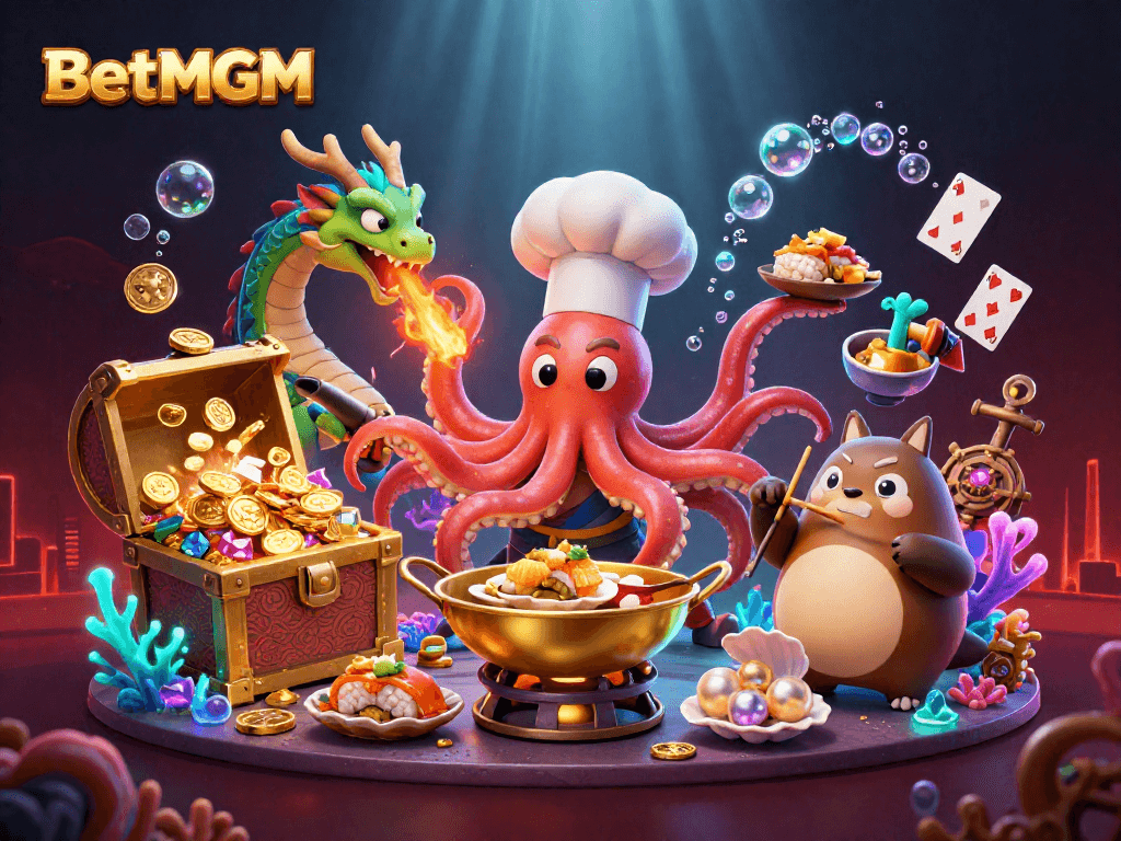 BetMGM's vibrant gaming scene showcases characters engaging in exciting casino action.