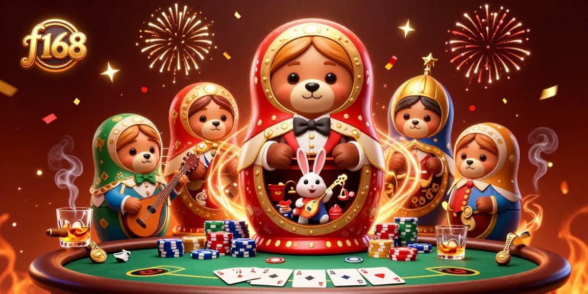 Experience the excitement of f 168 with 3D cartoon bears at a vibrant casino setting.