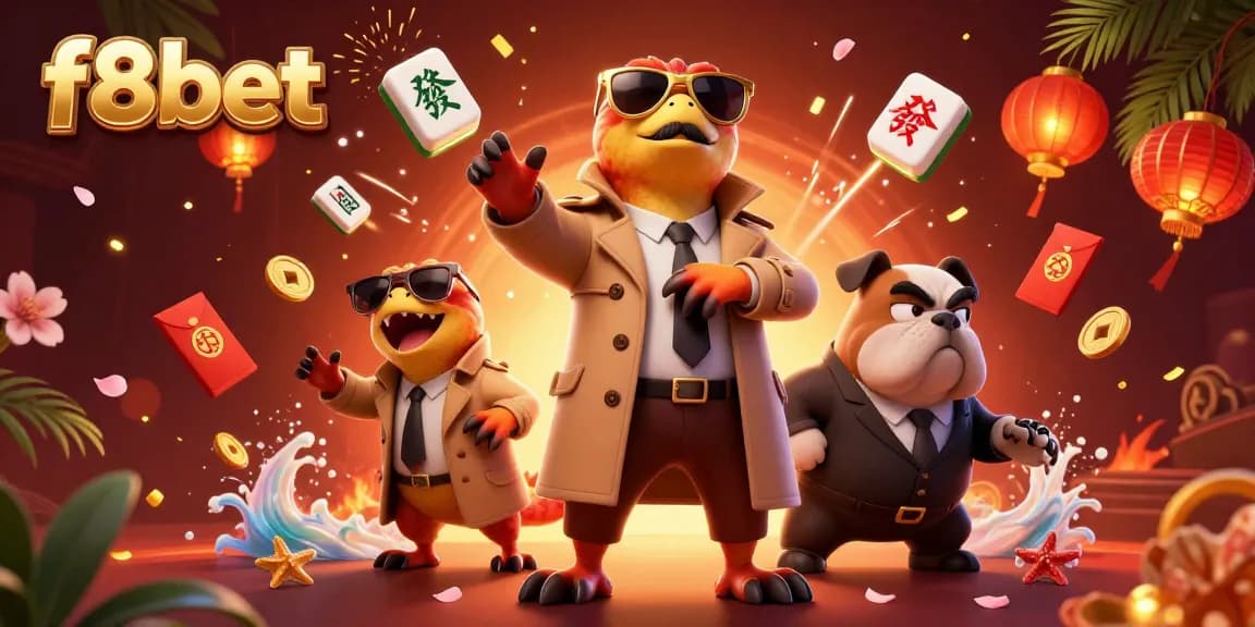 Experience f8bet thrills with humorous raptors attempting VIP access at a vibrant casino scene.