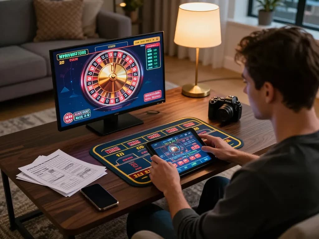 Engaging in online gaming with 789win vip on tablet at home, showcasing cozy environment.