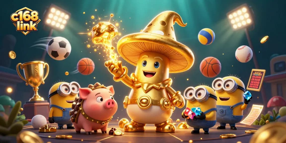 Experience gaming magic with c168 linked treasures of sports and trophies in an enchanting scene.