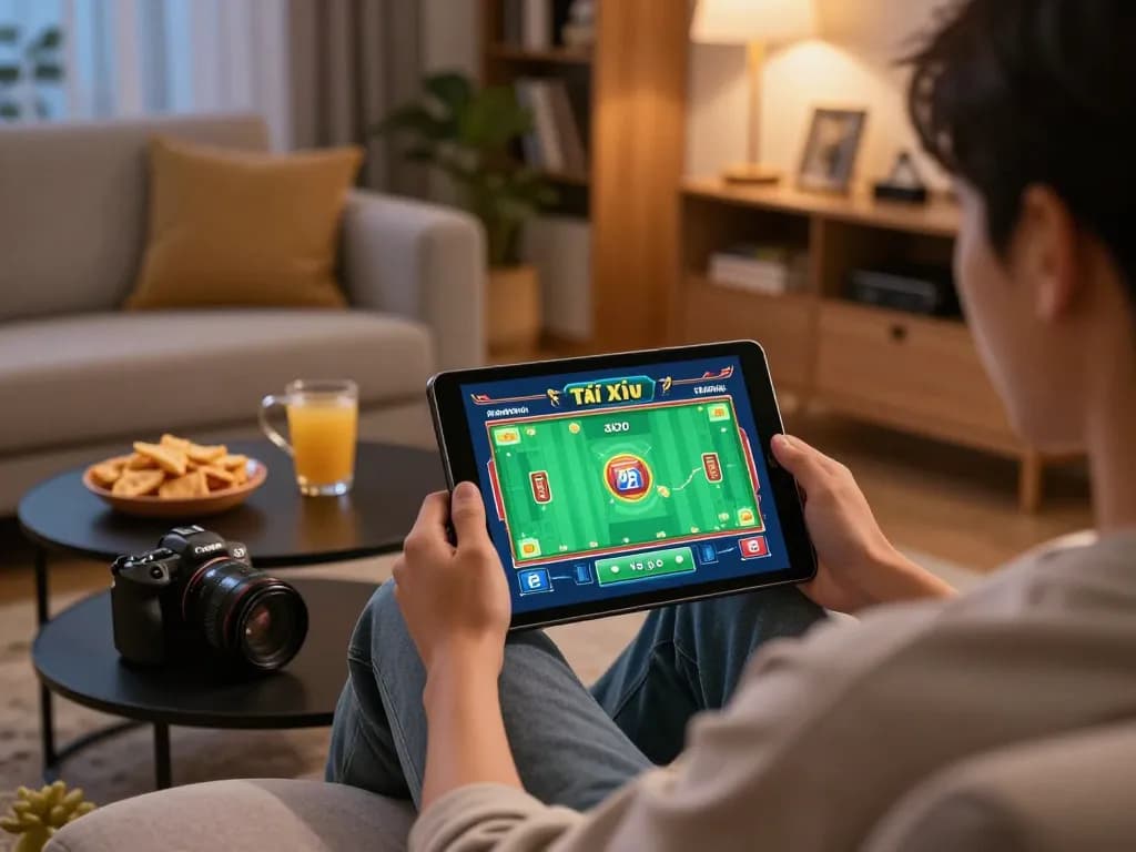 Engaging gameplay on taixiuonlinego tablet in a cozy home gaming setup