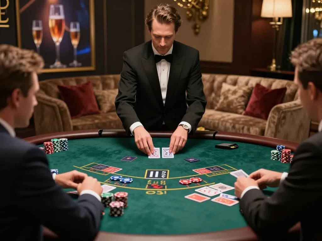 Players engaging in strategic blackjack gameplay at a Go8 casino table, chips in play.
