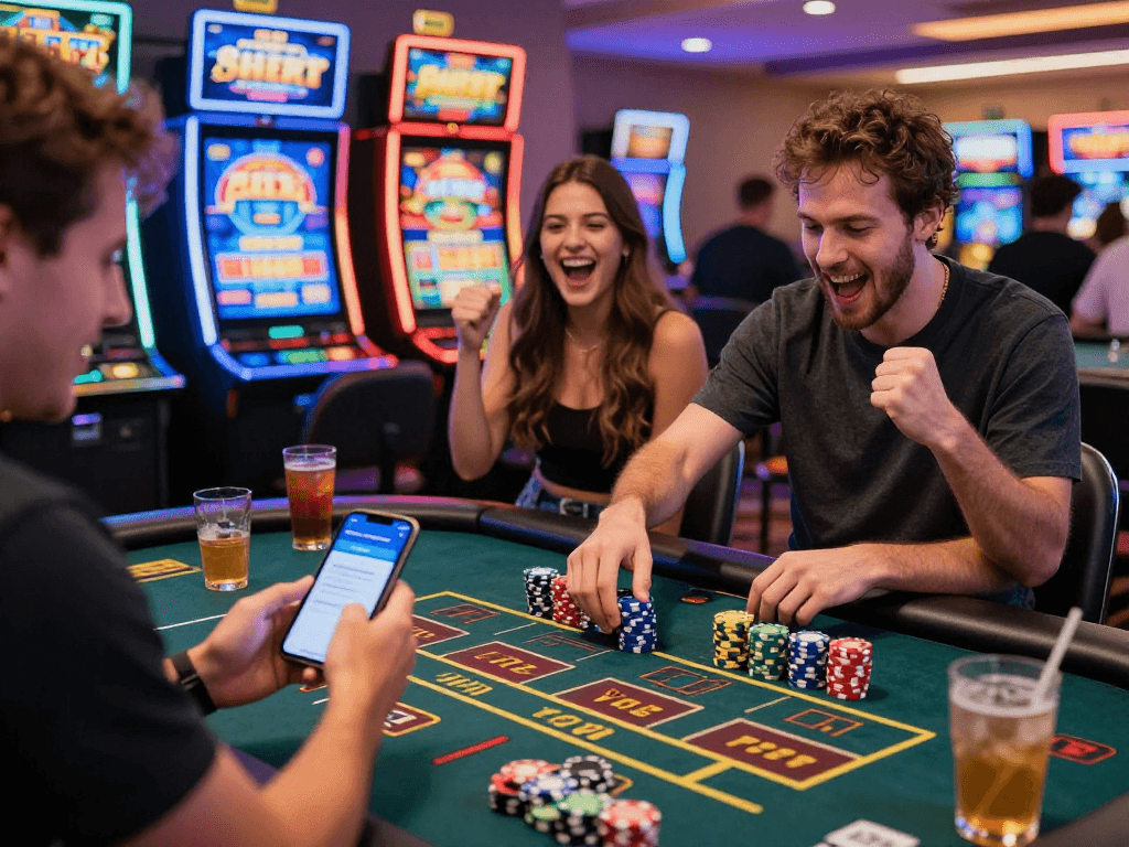 Jogador depositando na SPBET via PIX em ambiente de cassino animado.