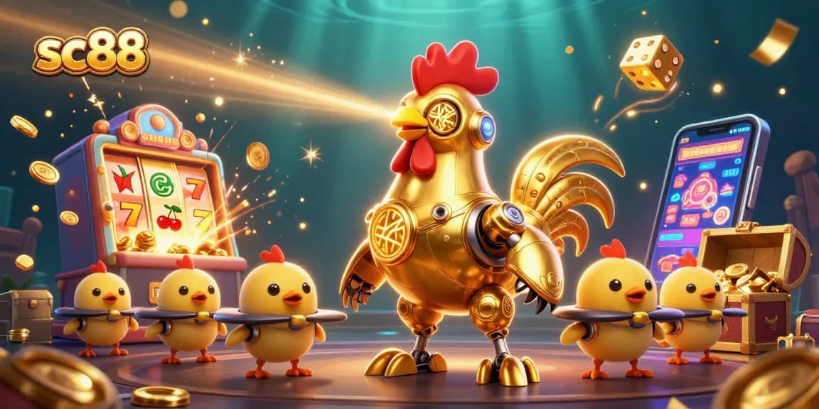 Win big with sc88's exciting casino games featuring golden rooster and baby chick drones.