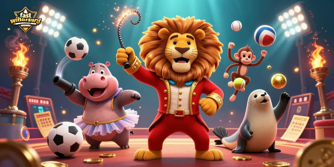 Discover fast withdrawal casinos online with vibrant casino characters and dynamic sports elements in an engaging scene.