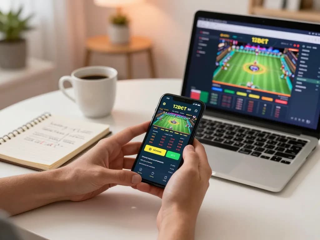 Momento envolvente em apostas esportivas online com o aplicativo 12bet Brasil exibindo odds ao vivo e opções de apostas.
