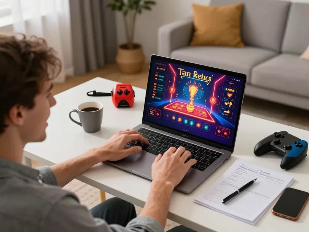 Taya777 player enjoying online gaming experience on a laptop in a cozy home setup.