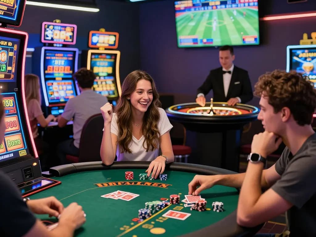 Exciting 887bet online casino scene featuring diverse players enjoying slots, blackjack, and live sports betting.