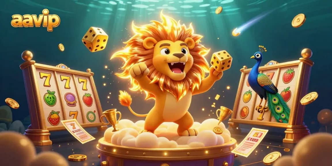 Aavip players can experience vibrant gaming energy with this dynamic 3D illustration showcasing a roaring lion amidst thrilling slot elements.