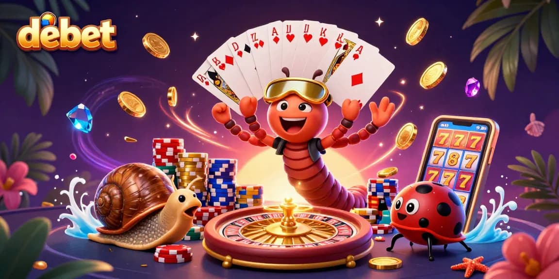 Engaging debet casino experience with a vibrant millipede dealer, high-roller snail, and excitement-filled gameplay