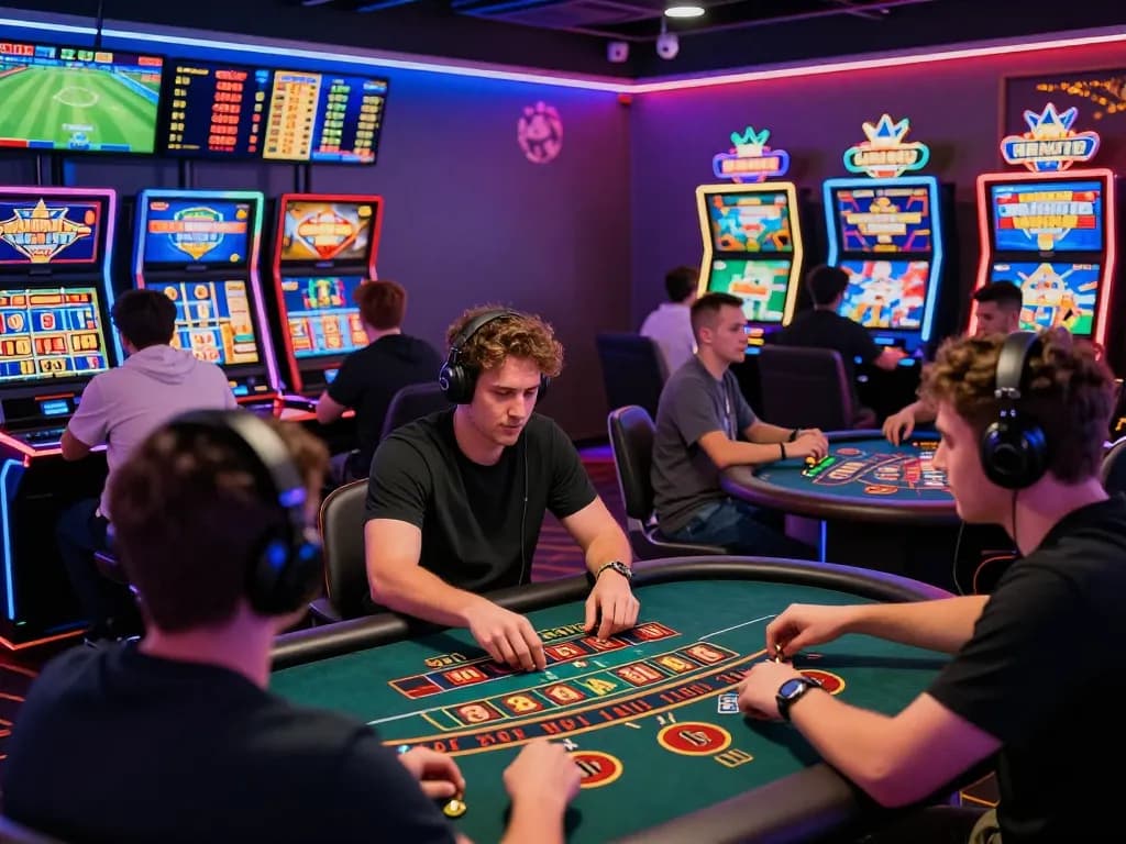 Engaging online gaming experience at HH55 with diverse players enjoying blackjack and slot machines.
