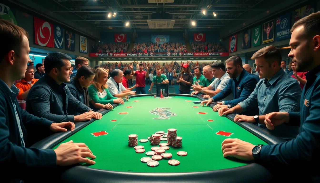 Pariez sur le bookmaker rugby avec des jetons colorés sur une table de jeu animée.
