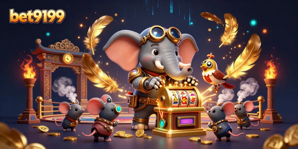 Engage in thrilling slots action at bet9199 with vibrant steampunk characters and dynamic casino elements.