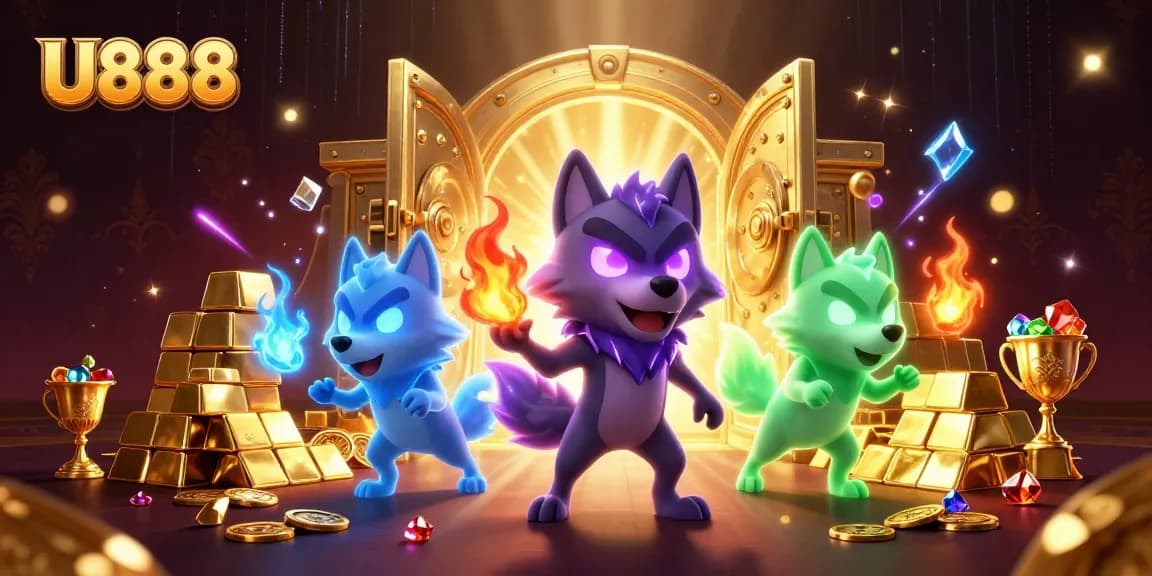 U888 showcases thrilling action with a shadow wolf leading a mystical pack in an exciting casino scene.