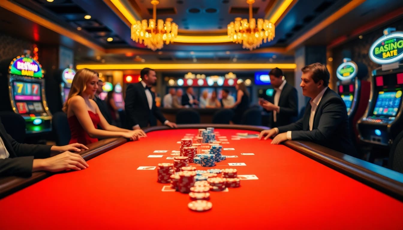 5777 bet app login সম্পর্কিত ক্যাসিনো ভিউ, উজ্জ্বল আলোতে চিপস ও কার্ডগুলি তুলে ধরা হচ্ছে।