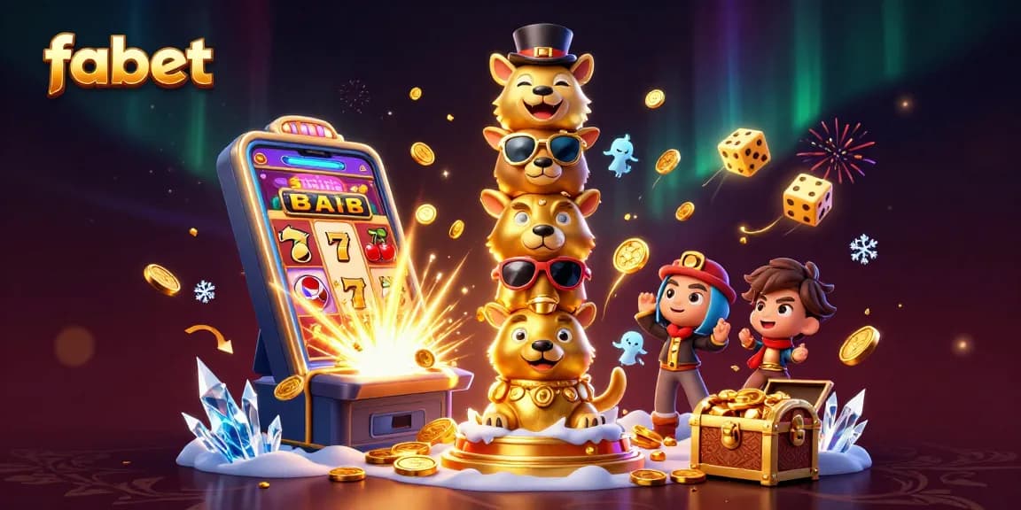 Spin the jackpot at fabet with a vibrant totem, slot machine, and casino game elements.