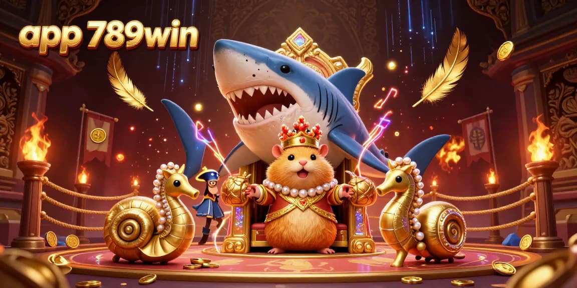 Spin to win with app 789win in a vibrant 3D casino-themed illustration, featuring a golden hamster king