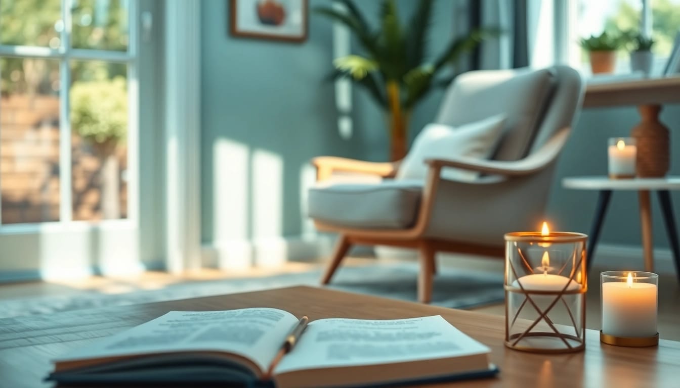 Enhance your emotional wellbeing with a calming meditation space filled with soothing elements.