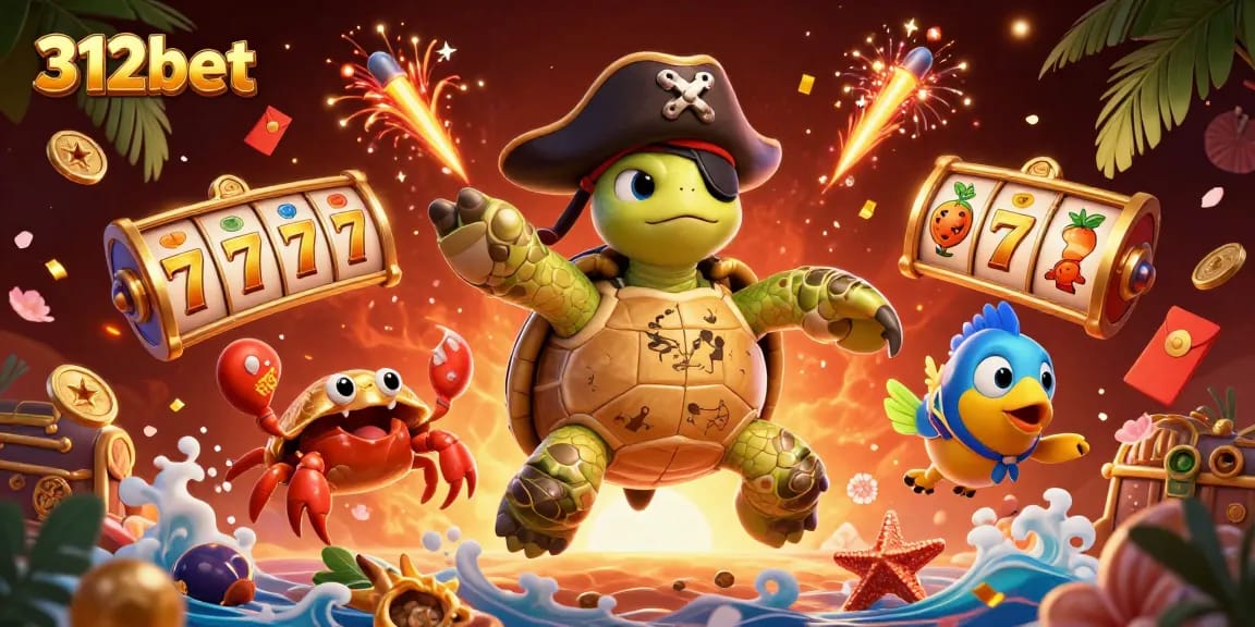 Experience the excitement of 312bet with lively characters and vibrant casino elements in a dynamic scene.