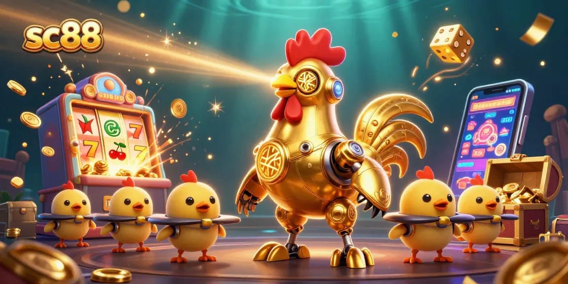 Win big with sc88's exciting casino games featuring golden rooster and baby chick drones.