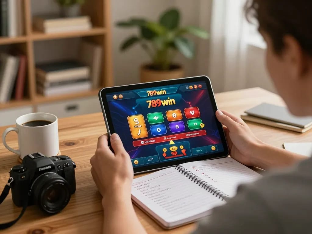 Engaging online gaming moment with 789win casino app on tablet showcasing safe gambling.