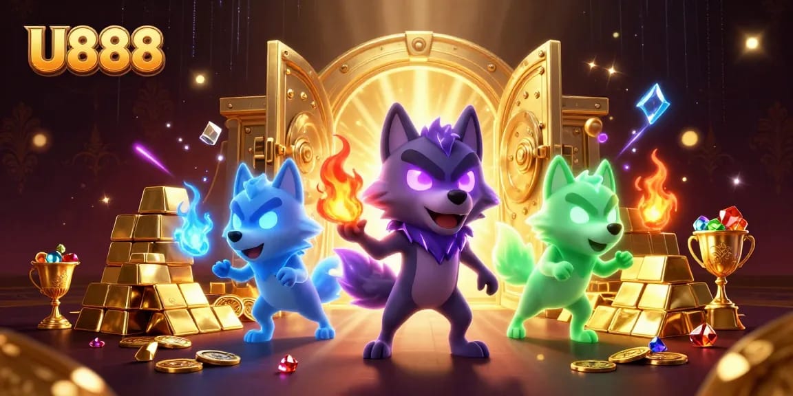 U888 showcases thrilling action with a shadow wolf leading a mystical pack in an exciting casino scene.