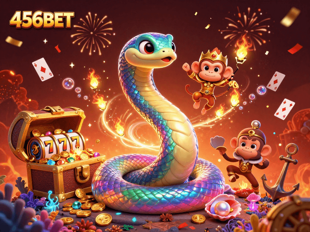 Experience thrilling gameplay at 456BET with vibrant slots and animated characters in a magical scene.