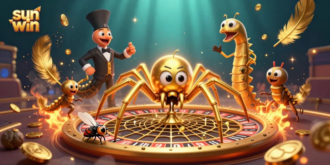 Experience the thrills of sun win with vibrant gaming action featuring a roulette wheel and engaging characters.