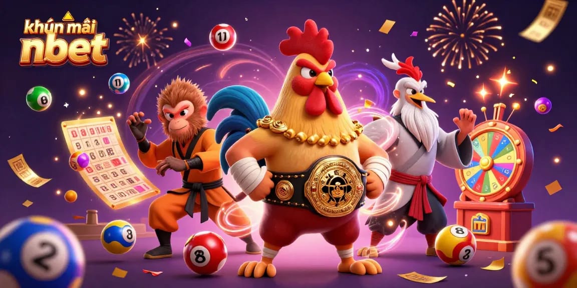 Engage with exciting khuyến mãi nbet as colorful lottery elements and martial arts characters burst into action.