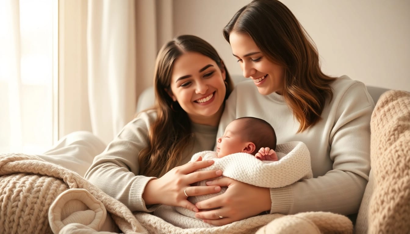 Family with new bornbaby sharing a tender moment in a cozy home, radiating love and warmth.