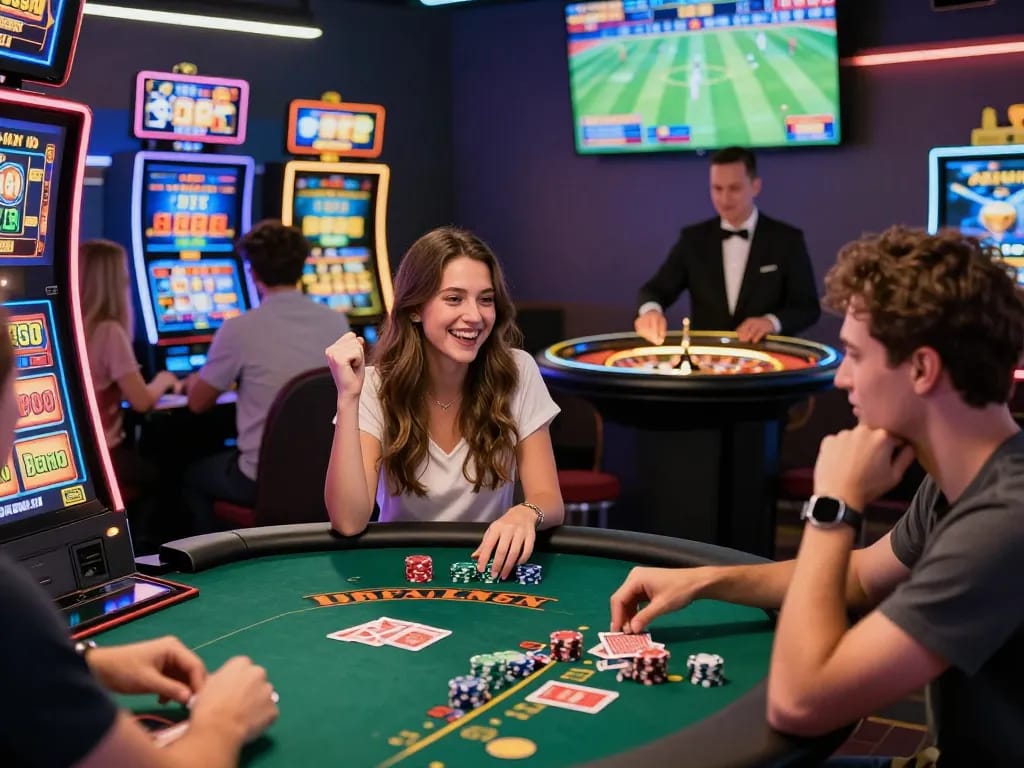 Exciting 887bet online casino scene featuring diverse players enjoying slots, blackjack, and live sports betting.