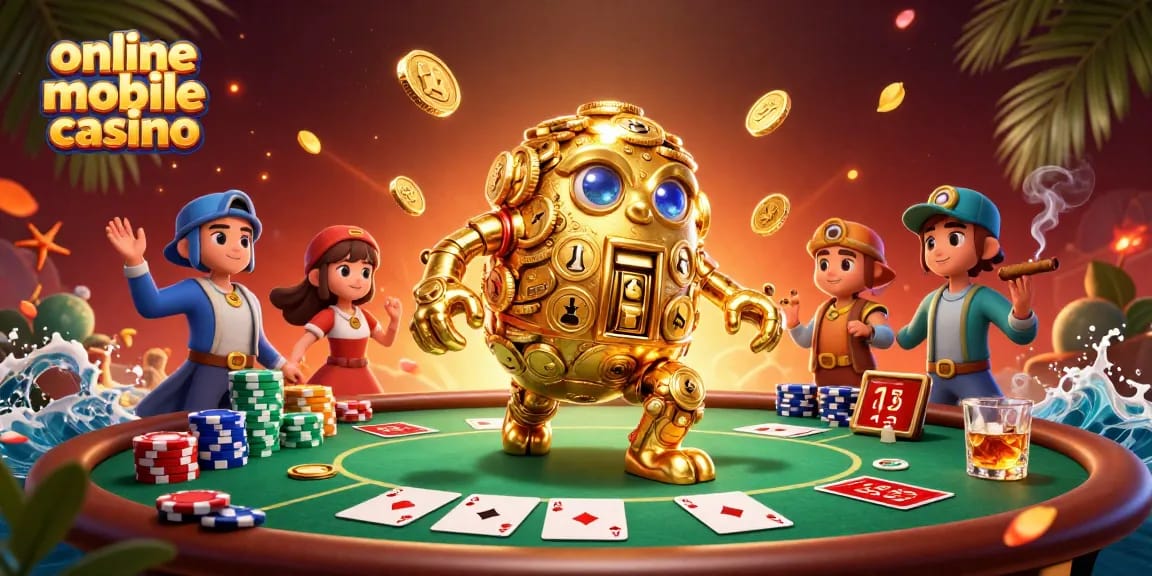 Engage in an exciting online mobile casino experience with vibrant poker elements.