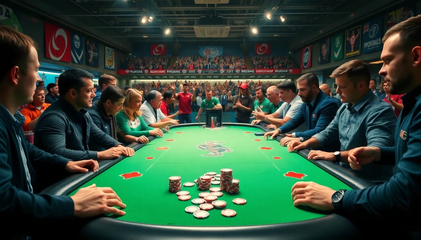 Pariez sur le bookmaker rugby avec des jetons colorés sur une table de jeu animée.
