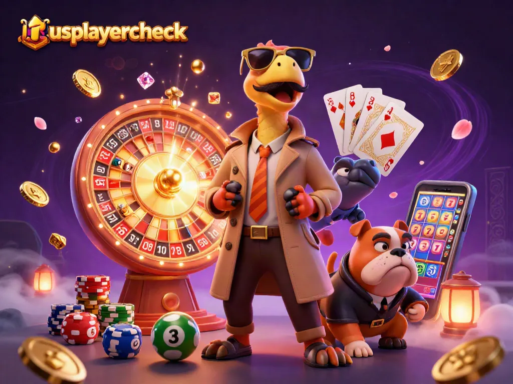 Win exciting prizes with usplayercheck in an engaging 3D lottery scene featuring cartoon raptors and vibrant game elements.