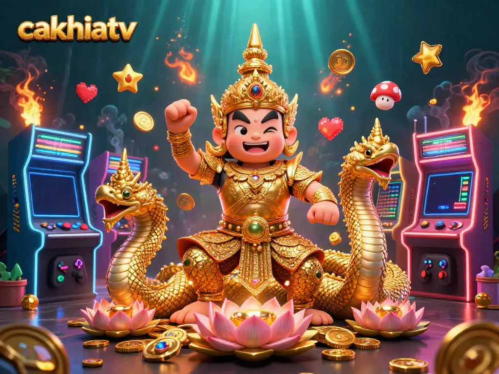 Cakhiatv features the guardian and Naga companions amidst arcade game elements, creating an engaging casino atmosphere.